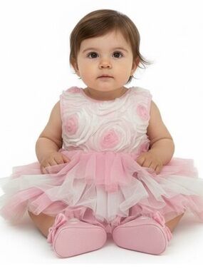 Popatu Pink Infant Tulle Dress with Rosette Bodice
